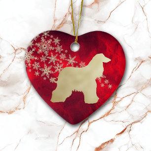 Red Guld Snowflake Afghan Hound Julgransprydnad Keramik