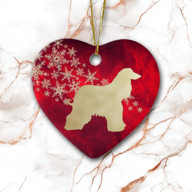 Red Guld Snowflake Afghan Hound Julgransprydnad Keramik (Skapare uppladdad)