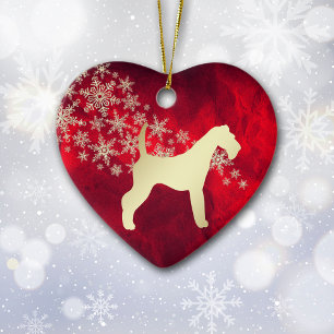 Red Guld Snowflake Airedale Terrier Julgransprydnad Keramik