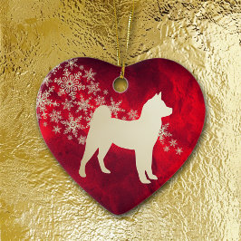 Red Guld Snowflake Akita Hund Julgransprydnad Keramik