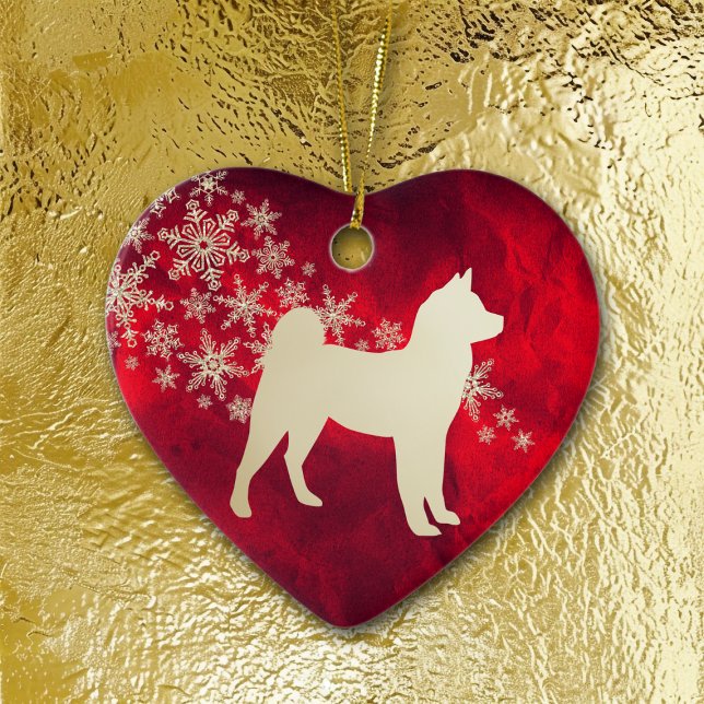 Red Guld Snowflake Akita Hund Julgransprydnad Keramik (Skapare uppladdad)