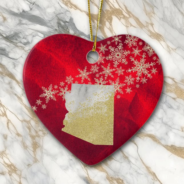 Red Guld Snowflake Arizona Heart Julgransprydnad Keramik (Skapare uppladdad)