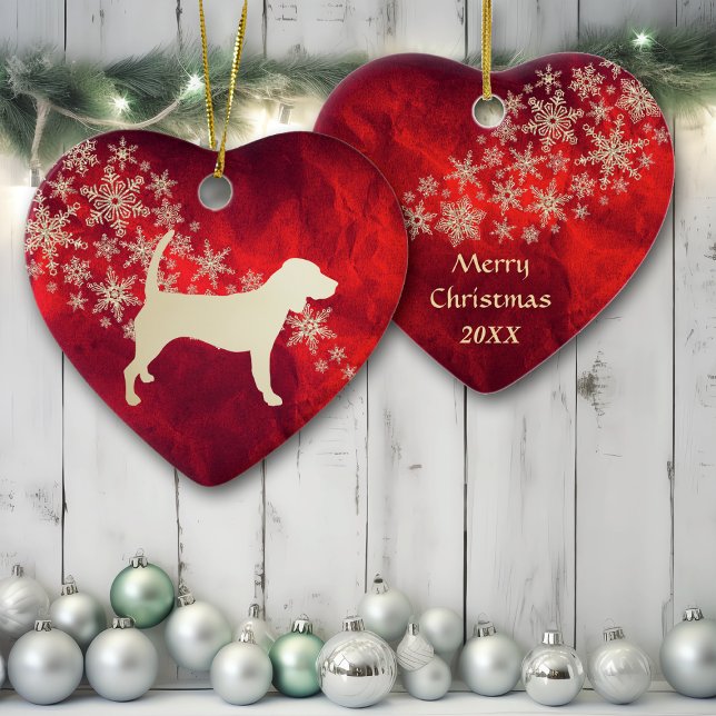 Red Guld Snowflake Beagle Hund Julgransprydnad Keramik (Skapare uppladdad)