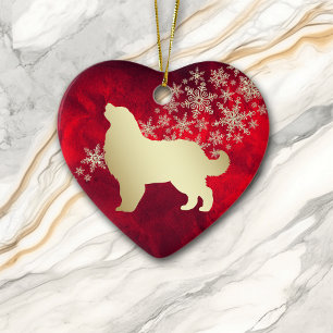 Red Guld Snowflake Bernese Mountain Hund Julgransprydnad Keramik