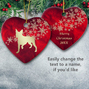 Red Guld Snowflake Boston Terrier Julgransprydnad Keramik