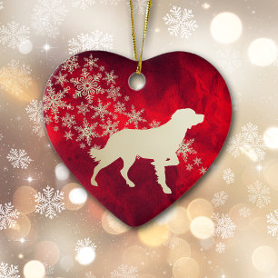Red Guld Snowflake Brittany Hund Julgransprydnad Keramik
