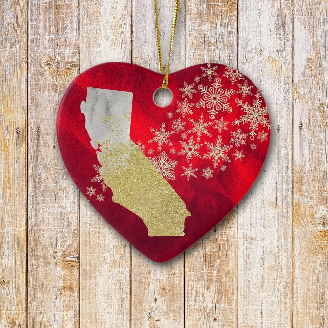 Red Guld Snowflake California Heart Julgransprydnad Keramik (Skapare uppladdad)