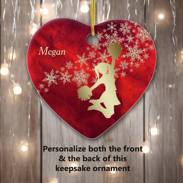 Red Guld Snowflake Cheerlead Personlig Julgransprydnad Keramik (Skapare uppladdad)