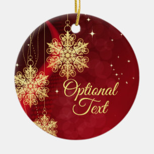 Red & Guld Snowflake Filigree Anpassningsbar Jul Julgransprydnad Keramik
