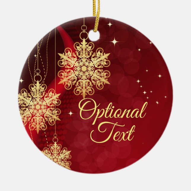 Red & Guld Snowflake Filigree Anpassningsbar Jul Julgransprydnad Keramik (Framsidan)