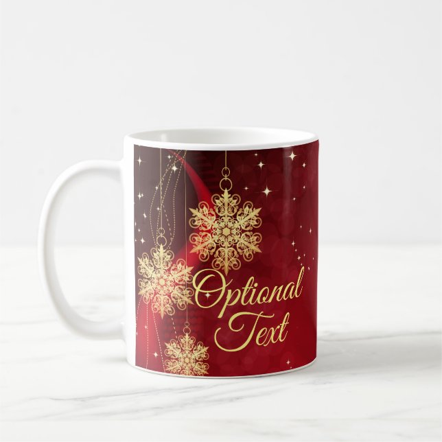 Red & Guld Snowflake Filigree Anpassningsbar Jul Kaffemugg (Vänster)