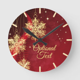 Red & Guld Snowflake Filigree Anpassningsbar Jul Rund Klocka