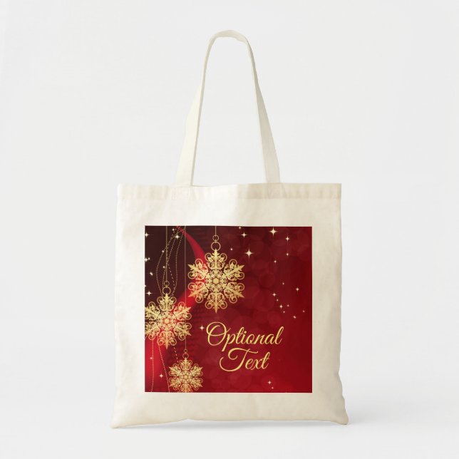 Red & Guld Snowflake Filigree Anpassningsbar Jul Tygkasse (Framsidan)
