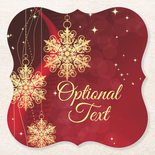 Red & Guld Snowflake Filigree Anpassningsbar Jul Underlägg Papper (Framsida)