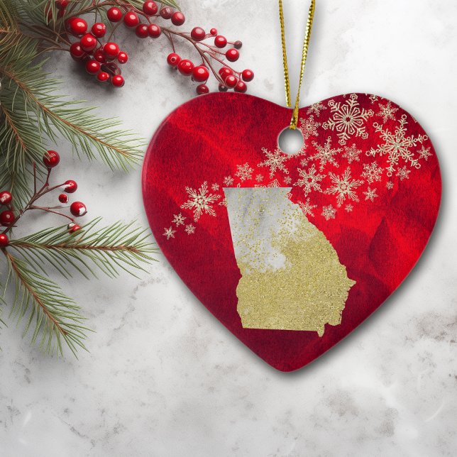 Red Guld Snowflake Georgia Heart Julgransprydnad Keramik (Skapare uppladdad)