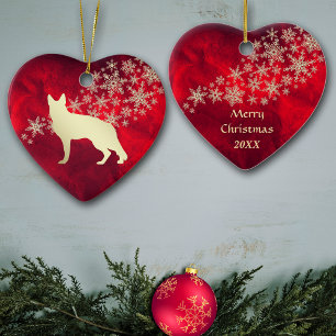 Red Guld Snowflake German Shepherd Julgransprydnad Keramik