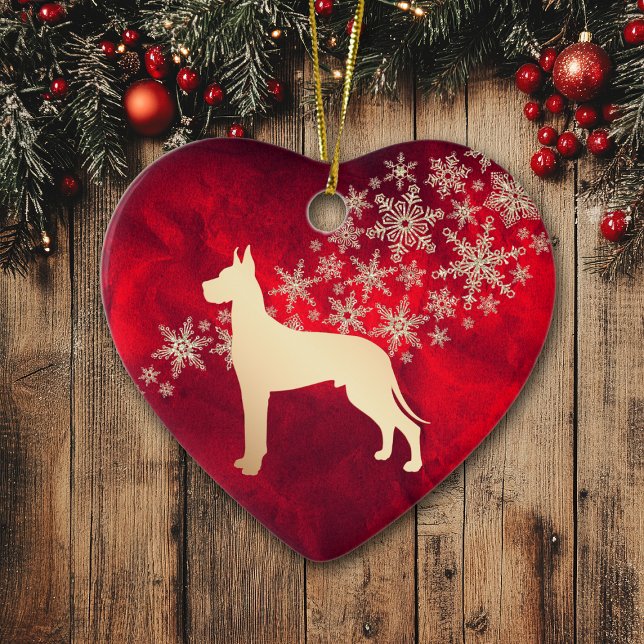 Red Guld Snowflake Great dane Julgransprydnad Keramik (Skapare uppladdad)