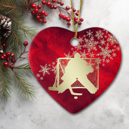 Red Guld Snowflake Hockey Goalie Personlig Julgransprydnad Keramik