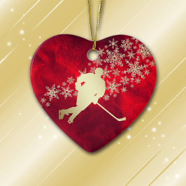 Red Guld Snowflake Hockey Player Personlig Julgransprydnad Keramik