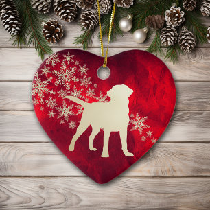 Red Guld Snowflake Labrador Retriever Julgransprydnad Keramik