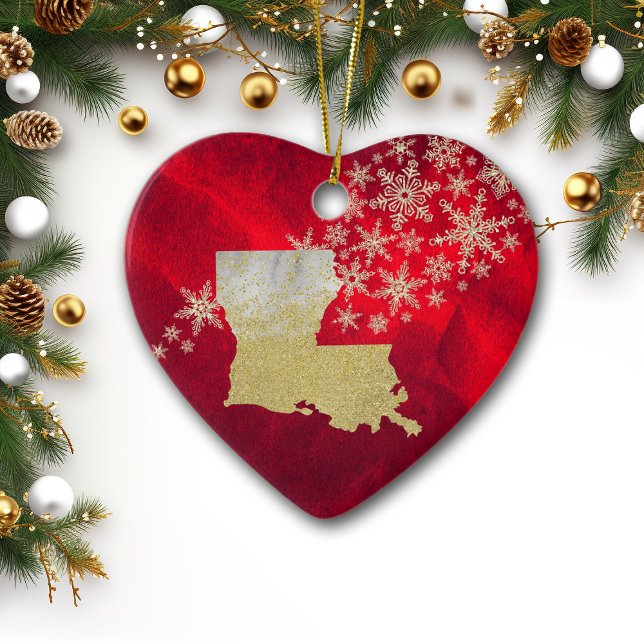 Red Guld Snowflake Louisiana Heart Julgransprydnad Keramik (Skapare uppladdad)