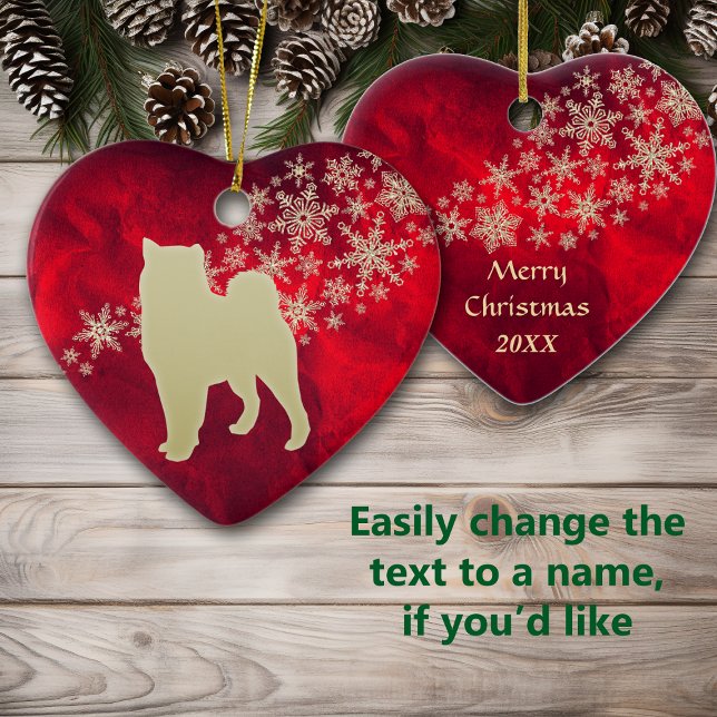 Red Guld Snowflake Malamute Julgransprydnad Keramik (Skapare uppladdad)