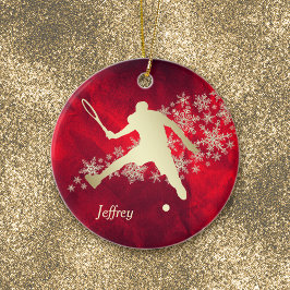 Red Guld Snowflake Male Tennis Player Julgransprydnad Keramik