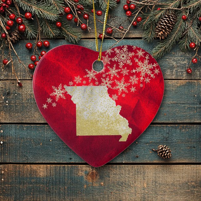 Red Guld Snowflake Missouri Heart Julgransprydnad Keramik (Skapare uppladdad)