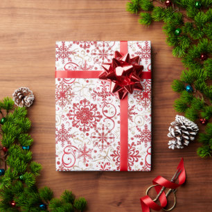 Red & Guld Snowflake Mönster Presentpapper