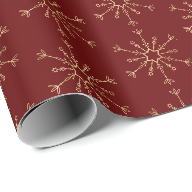 Red Guld Snowflake Mönster Presentpapper (Rullad Hörn)