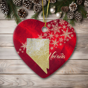 Red Guld Snowflake Nevada Heart Julgransprydnad Keramik