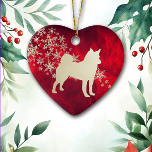 Red Guld Snowflake Norska Elkhound Julgransprydnad Keramik