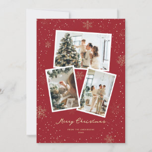 Red Guld Snowflake Photo God jul Card Julkort