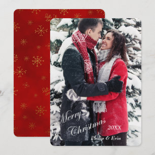 Red Guld Snowflake Photo Template jul Julkort