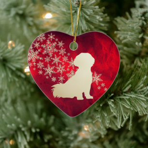 Red Guld Snowflake Shih Tzu Hund Julgransprydnad Keramik