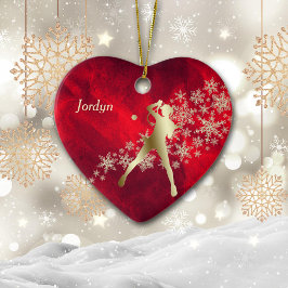 Red Guld Snowflake Tennis Player Julgransprydnad Keramik