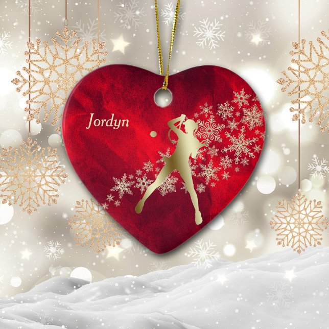 Red Guld Snowflake Tennis Player Julgransprydnad Keramik (Skapare uppladdad)