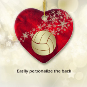 Red Guld Snowflake Volleyball Personlig Julgransprydnad Keramik
