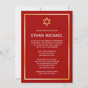 Red Guld Star av David Pub Mitzvah-inbjudan Inbjudningar