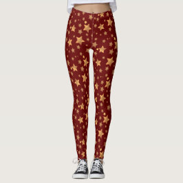Red Guld Star Mönster Vintage God jul Leggings