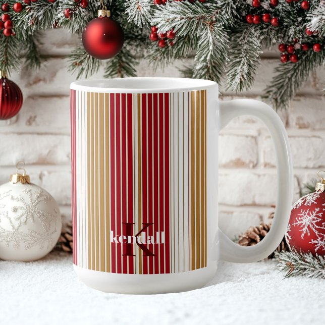 Red Guld Streck jul Mönster#28 ID1009 Kaffemugg (Skapare uppladdad)