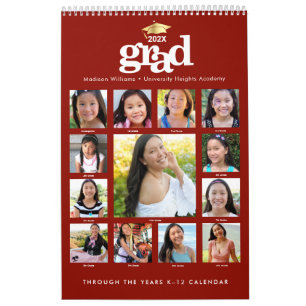 Red Guld Studenten K-12 Photo Collage 15 månader Kalender
