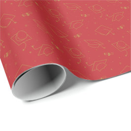 Red & Guld Studentmössa Toss Wrapping Papper Presentpapper