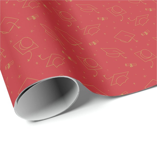 Red & Guld Studentmössa Toss Wrapping Papper Presentpapper (Rullad Hörn)