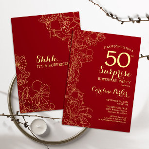 Red Guld Surprise 50:e Födelsedagsfesten Inbjudningar