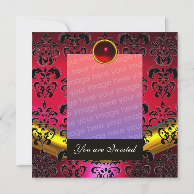 RED GULD ,SVART DAMASK-FOTOMALL MONOGRAM INBJUDNINGAR (Framsida)