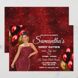 Red & Guld Sweet 16 Girl Birthday-inbjudan Inbjudningar