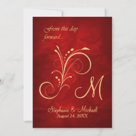 Red Guld Swirl Monogram Bröllop Inbjudningar
