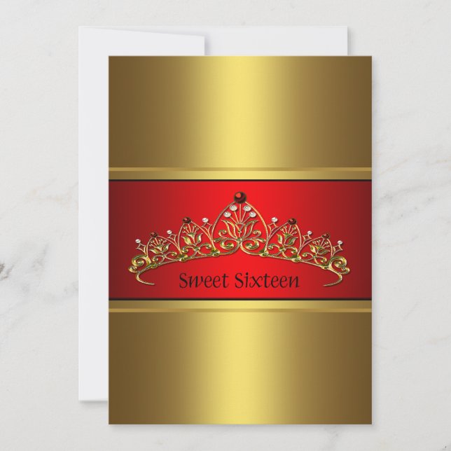 Red Guld Tiara Sweet sixteen Party-inbjudan Inbjudningar (Framsida)