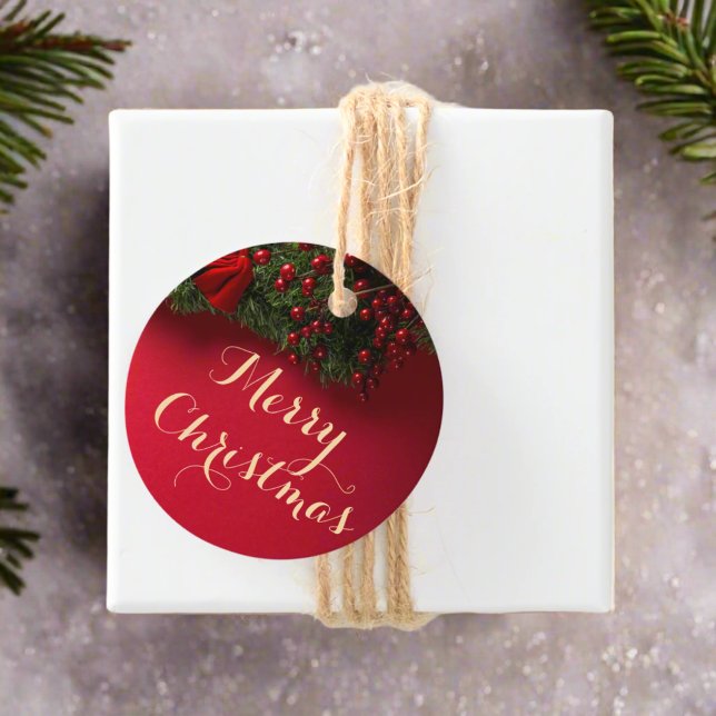 Red & Guld Typography God jul Festive Gåvor Etiketter (Skapare uppladdad)